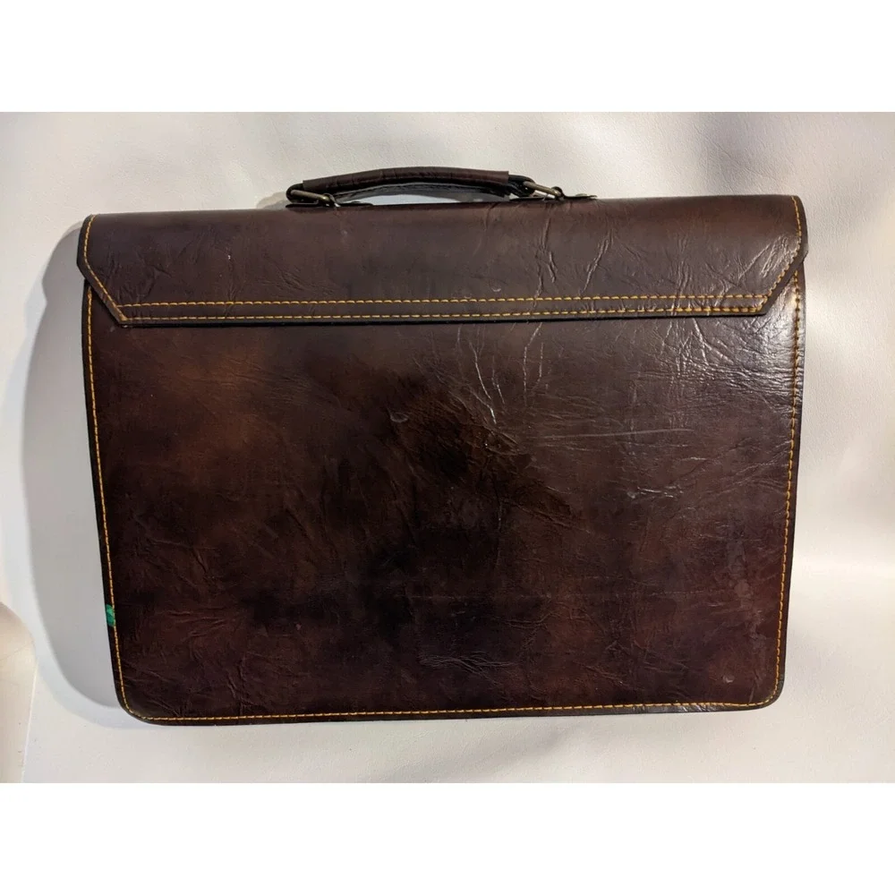 Vtg Jynaeki Brown Leather Briefcase Attache Sturdy Handle Professional 15 x 11